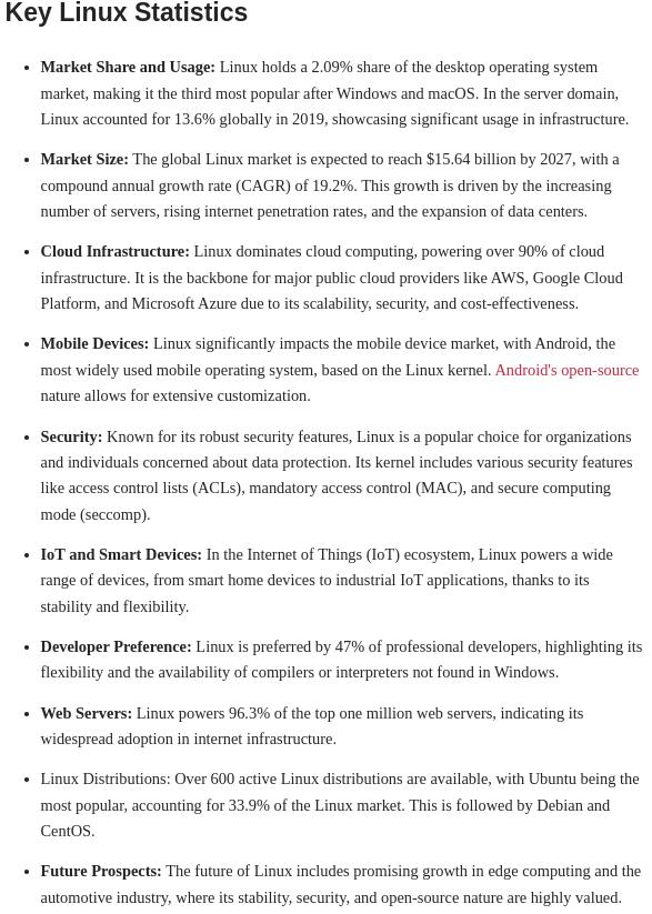 Linux Statistics 2024 By Market Share, Usage Data, Number Of Users and Facts. Link in reference section.